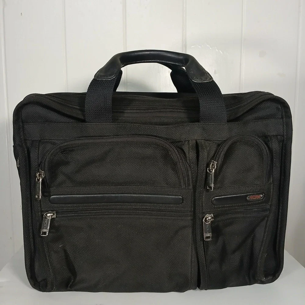Tumi Alpha Expandable Briefcase Laptop Bag 2614D4 Mens L Black Ballistic Nylon